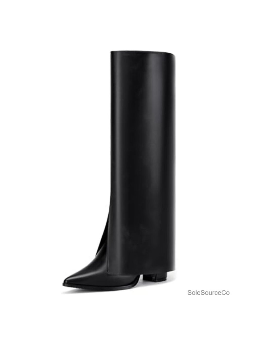 IDIFU Women's Knee High Shark Boots Fold Over Chunky Heel Pointed Toe Block